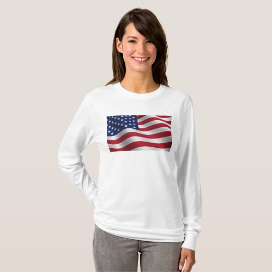 アメリカ国旗の木綿長袖Tシャツ Tシャツ (正面フル)