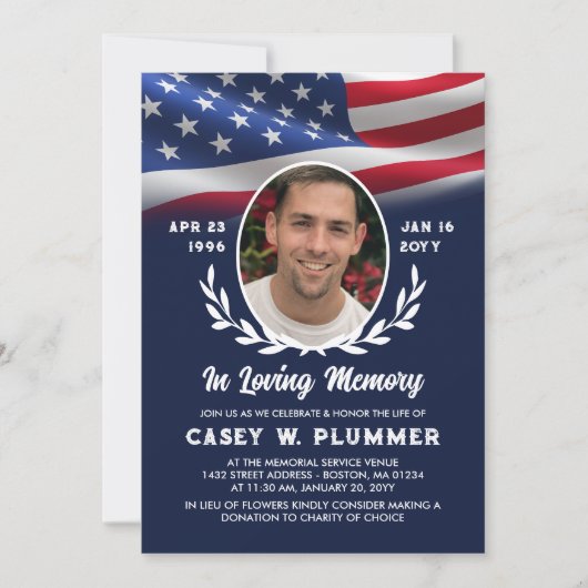 アメリカ国旗の楕円形フォトライフお祝い 招待状 (正面)