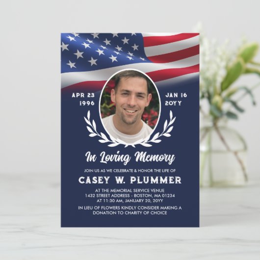 アメリカ国旗の楕円形フォトライフお祝い 招待状 (スタンド正面)