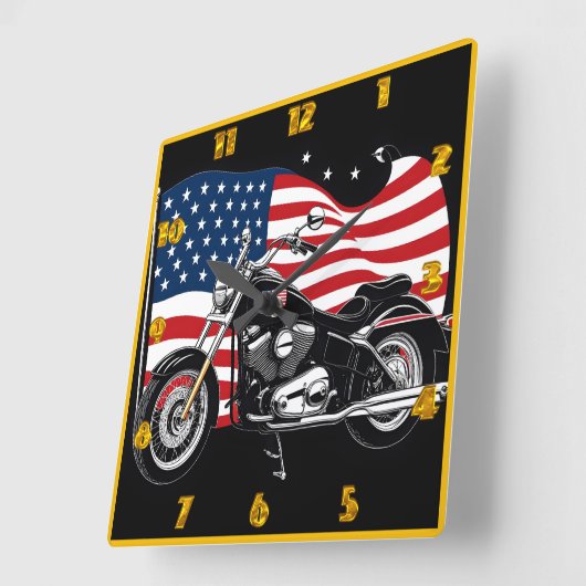 アメリカ国旗の横にプライドのあるクルージング スクエア壁時計 (傾斜)