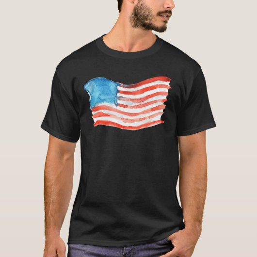 アメリカ国旗の水彩画 Tシャツ (正面)