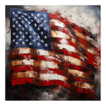 アメリカ国旗の油絵プリント
