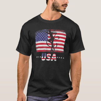 アメリカ国旗の流韻体操アメリカ愛国茶 Tシャツ