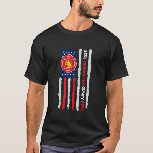 アメリカ国旗の消防士のグンピーな男性Tシャツ Tシャツ (正面)