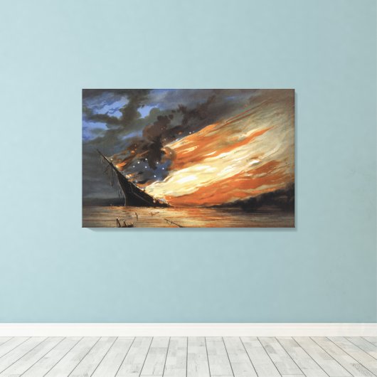 アメリカ国旗の火に反乱軍の内戦の旗艦 キャンバスプリント (インサイチュ (ウッドフロア))