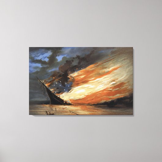 アメリカ国旗の火に反乱軍の内戦の旗艦 キャンバスプリント (正面)