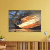 アメリカ国旗の火に反乱軍の内戦の旗艦 キャンバスプリント (インサイチュ (リビング))