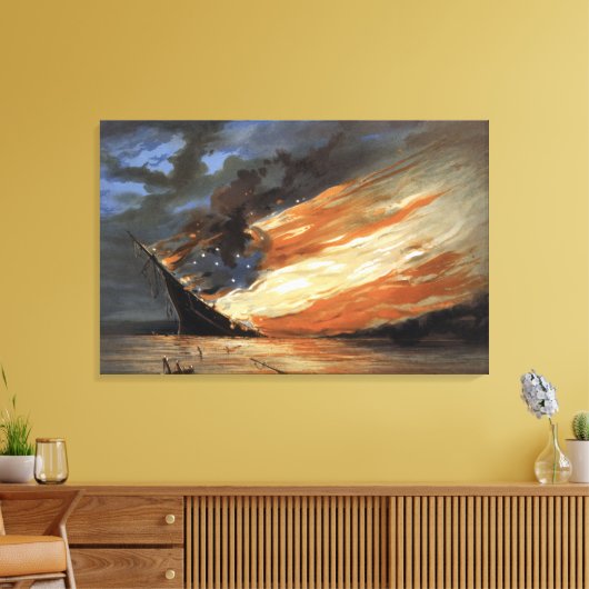 アメリカ国旗の火に反乱軍の内戦の旗艦 キャンバスプリント (インサイチュ (リビング))