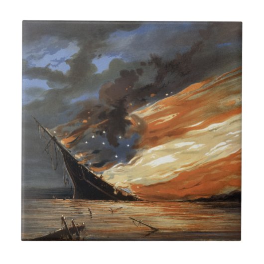 アメリカ国旗の火に反乱軍の内戦の旗艦 タイル (正面)