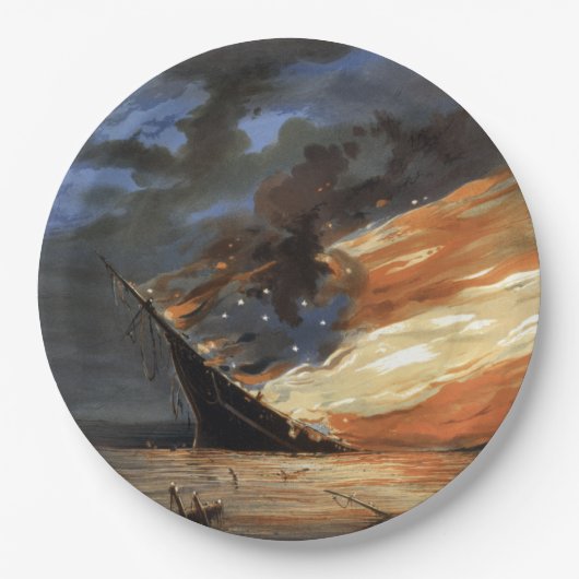 アメリカ国旗の火に反乱軍の内戦の旗艦 ペーパープレート (正面)