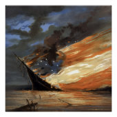 アメリカ国旗の火に反乱軍の内戦の旗艦 ポスター (正面)