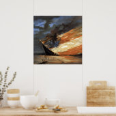 アメリカ国旗の火に反乱軍の内戦の旗艦 ポスター (キッチン)