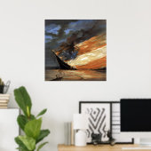 アメリカ国旗の火に反乱軍の内戦の旗艦 ポスター (ホームオフィス)