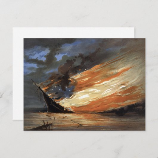 アメリカ国旗の火に反乱軍の内戦の旗艦 ポストカード (正面/裏面)