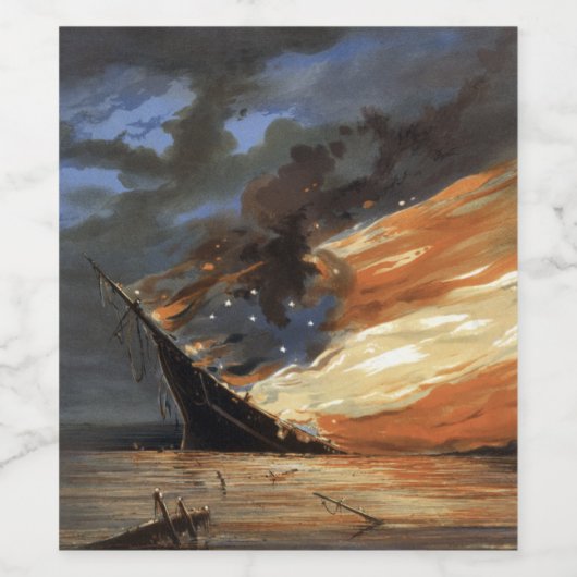 アメリカ国旗の火に反乱軍の内戦の旗艦 ワインラベル (シングルラベル)