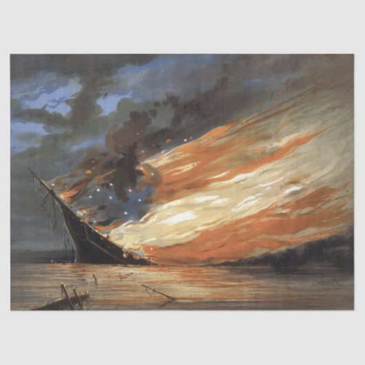 アメリカ国旗の火に反乱軍の内戦の旗艦 薄葉紙 (正面)