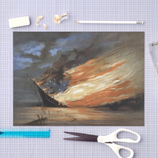 アメリカ国旗の火に反乱軍の内戦の旗艦 薄葉紙 (クラフト)