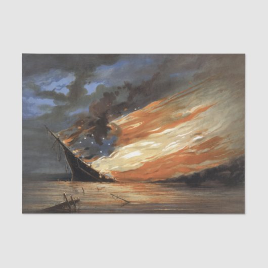 アメリカ国旗の火に反乱軍の内戦の旗艦 薄葉紙 (正面)