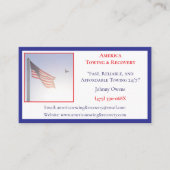 アメリカ国旗の牽引トラックサービスのドライバーのレッカー 名刺 (正面)