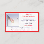 アメリカ国旗の牽引トラックサービスのドライバーのレッカー 名刺 (正面)