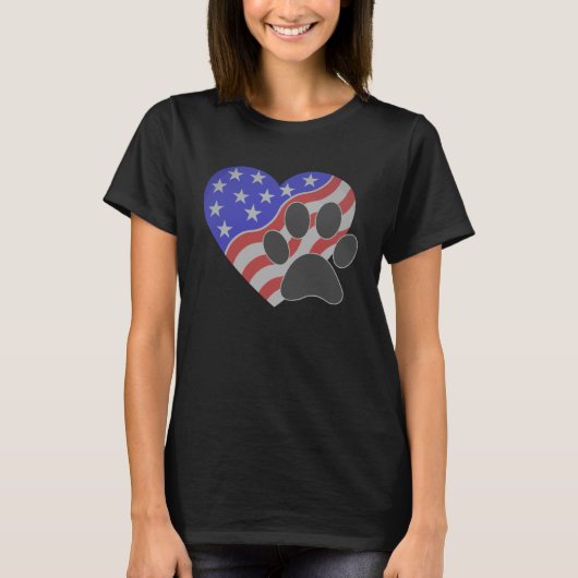 アメリカ国旗の犬とネコの前足7月4日 Tシャツ (正面)