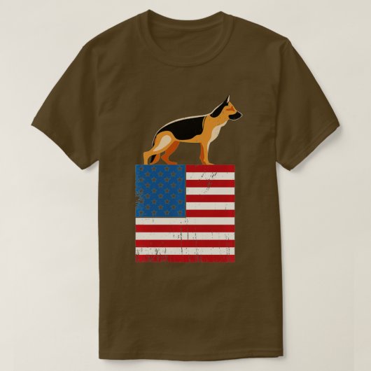 アメリカ国旗の犬の恋人I愛国的なドイツのシェファー Tシャツ (デザイン正面)