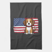 アメリカ国旗の犬 愛国的なベクター キッチンタオル (縦)