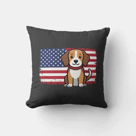 アメリカ国旗の犬 愛国的なベクター クッション (正面)