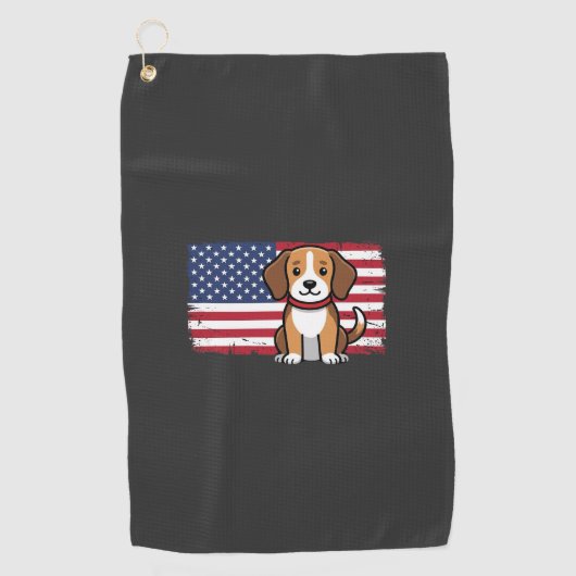 アメリカ国旗の犬 愛国的なベクター ゴルフタオル (正面)