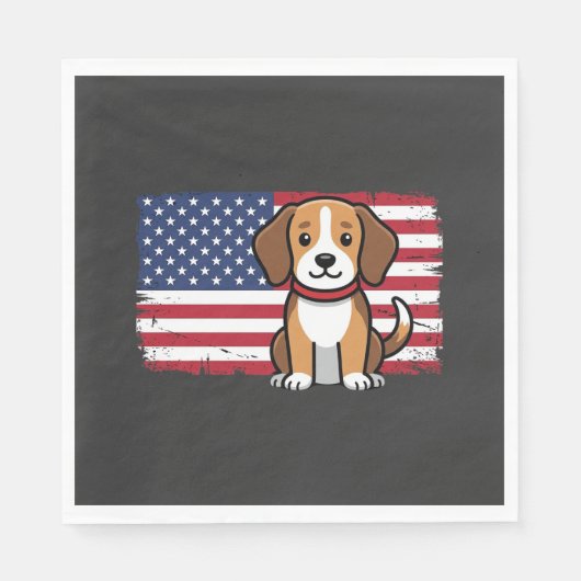 アメリカ国旗の犬 愛国的なベクター スタンダードランチョンナプキン (正面)