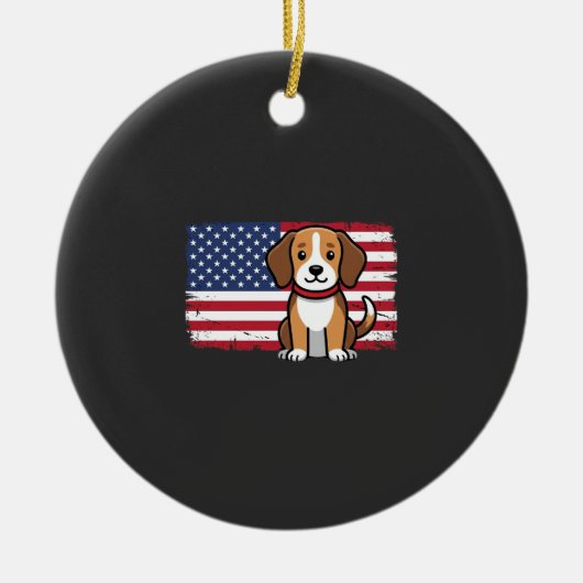 アメリカ国旗の犬 愛国的なベクター セラミックオーナメント (正面)