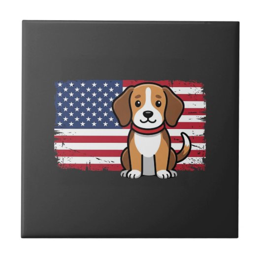 アメリカ国旗の犬 愛国的なベクター タイル (正面)