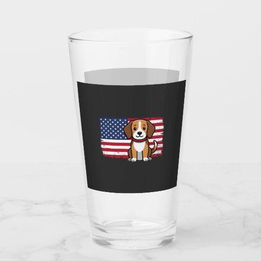 アメリカ国旗の犬 愛国的なベクター タンブラーグラス (正面)