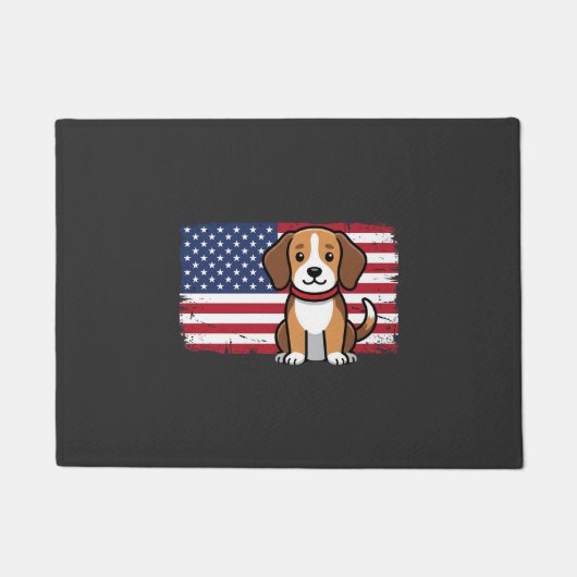 アメリカ国旗の犬 愛国的なベクター ドアマット (正面)