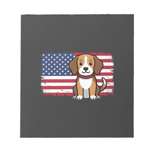 アメリカ国旗の犬 愛国的なベクター ノートパッド (正面)