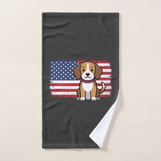 アメリカ国旗の犬 愛国的なベクター ハンドタオル (ハンドタオル)