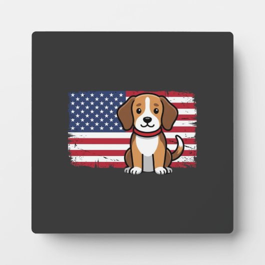 アメリカ国旗の犬 愛国的なベクター フォトプラーク (正面)