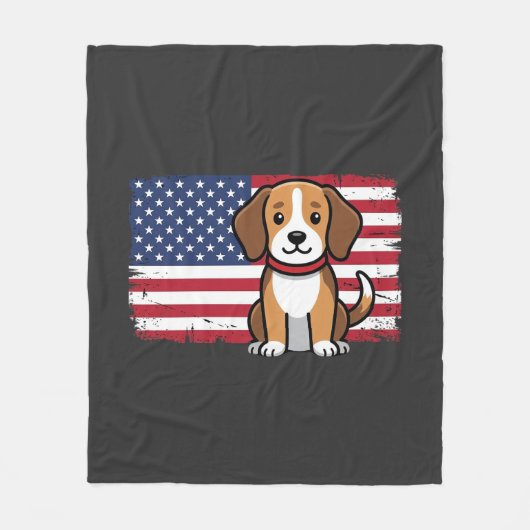 アメリカ国旗の犬 愛国的なベクター フリースブランケット (正面)