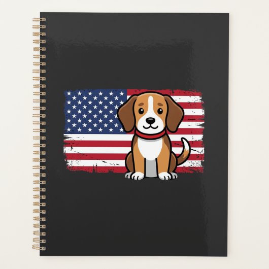 アメリカ国旗の犬 愛国的なベクター プランナー手帳 (正面)