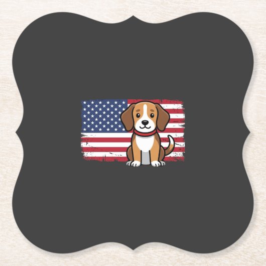 アメリカ国旗の犬 愛国的なベクター ペーパーコースター (正面)