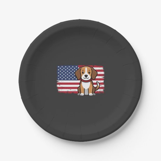 アメリカ国旗の犬 愛国的なベクター ペーパープレート (正面)
