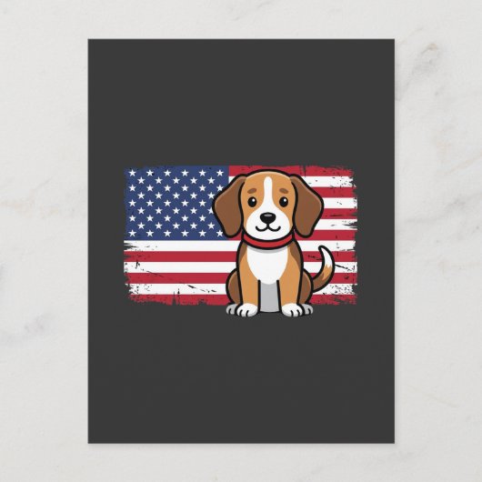 アメリカ国旗の犬 愛国的なベクター ポストカード (正面)