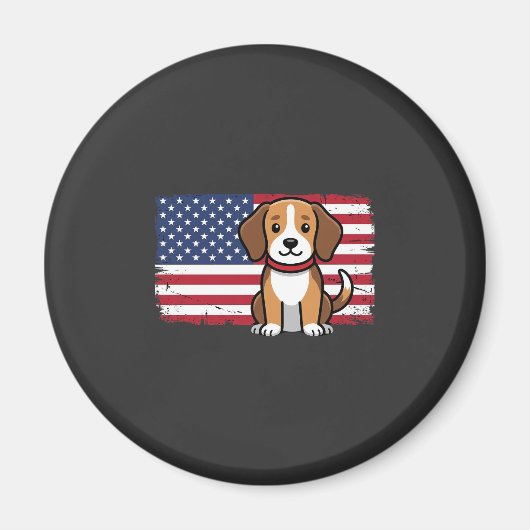 アメリカ国旗の犬 愛国的なベクター マグネット (正面)