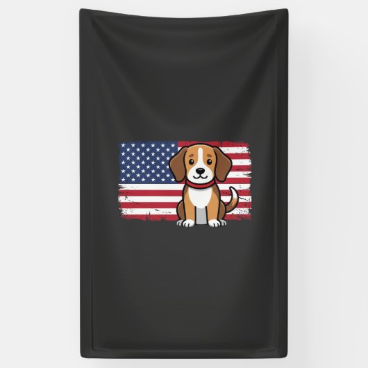 アメリカ国旗の犬 愛国的なベクター 横断幕 (縦)