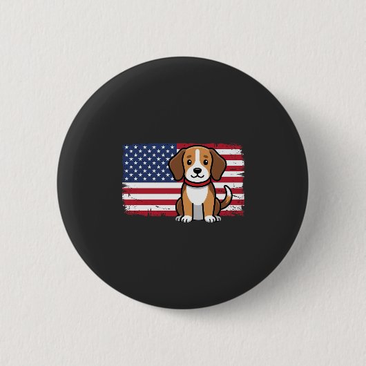 アメリカ国旗の犬 愛国的なベクター 缶バッジ (正面)