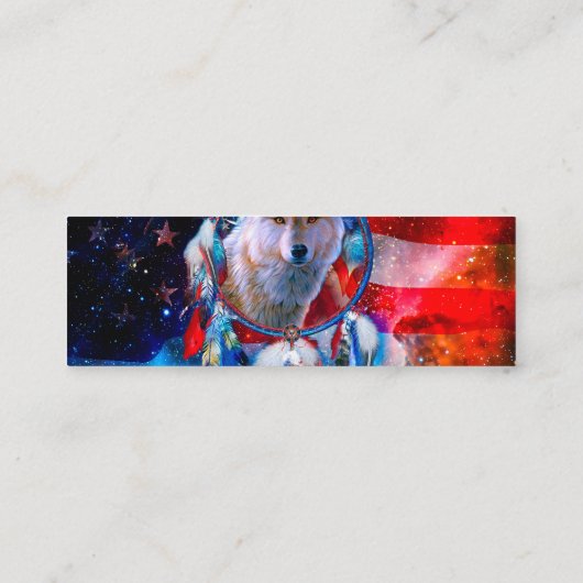 アメリカ国旗の狼とドリームキャッチャ絵画ー スキニー名刺 (裏面)