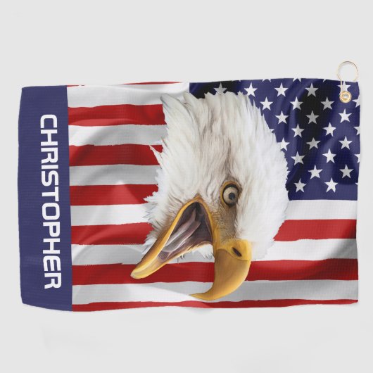 アメリカ国旗の猛威を振るうワシ ゴルフタオル (横)
