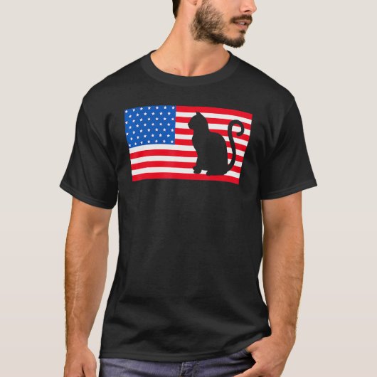 アメリカ国旗の猫 7月4日 Tシャツ USベテラン (正面)