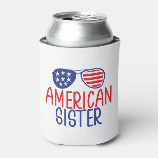 アメリカ国旗の眼鏡シスター 缶クーラー (缶正面)