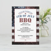 アメリカ国旗の素朴なスパークル 4th of July BBQパーティー 招待状 (スタンド正面)